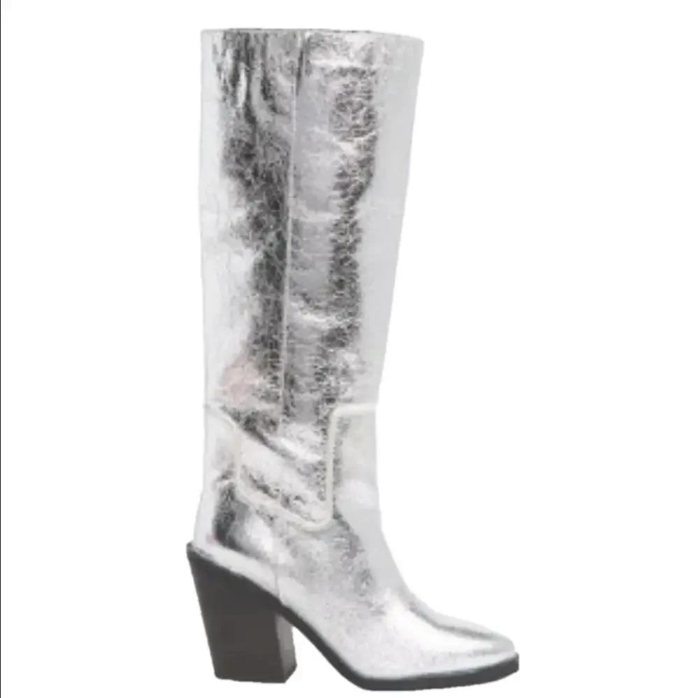 Steve Madden Knee High Western Boot Metallic Silver Size 6.5